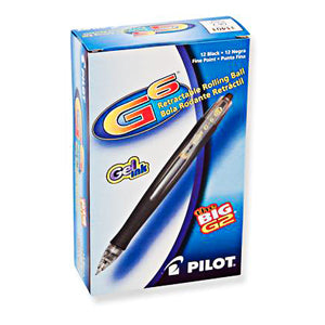 G6 Retractable Gel Pen Black Rubber Barrel, Smear Proof 12/Box