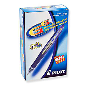 G6 Retractable Gel Pen Blue Rubber Barrel, Smear Proof 12/Box
