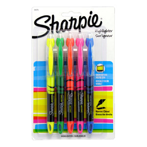 Sharpie Pen-Style Liquid Highlighters (Yellow/Green/Orange/Pink/Blue) Narrow Chisel Tip , 5 highlighters/card, 6 cards/box