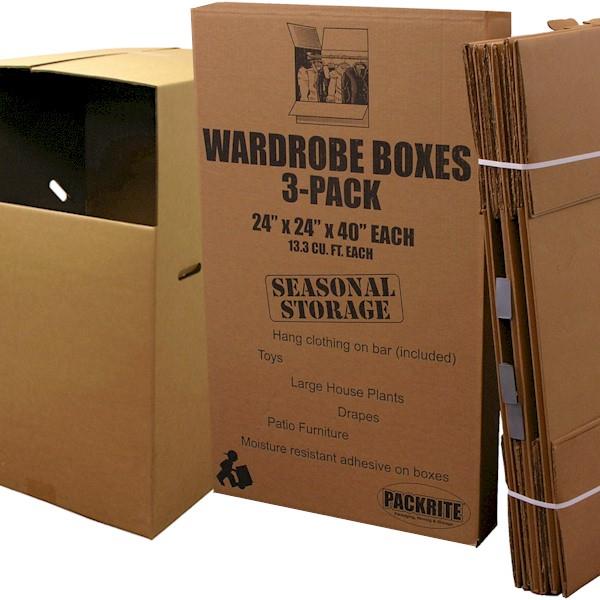 3-Pack of Wardrobe Boxes w/ Hanger Bars 24" x 24" x 40" - 3 Boxes/Case