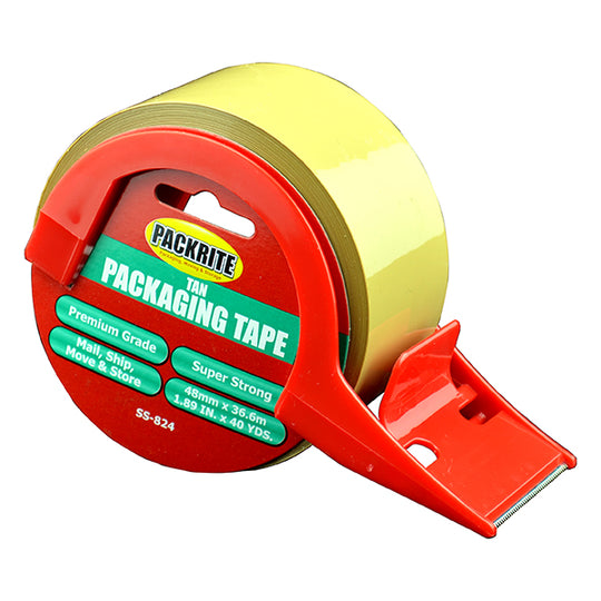 PackRite Tan Ultra-Thick 2.6 mil Packaging Tape 2 x 40 yards, w/Dispenser 6/Case