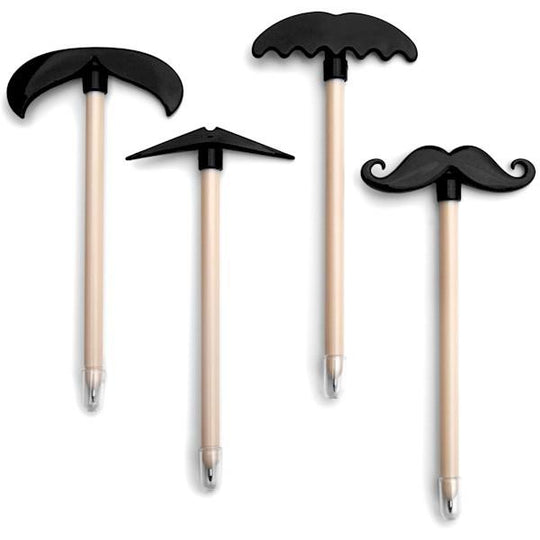 Mustache Ballpoint Pen Display (handlebar, french, hippie, brush) Black Ink, 24 pens/display