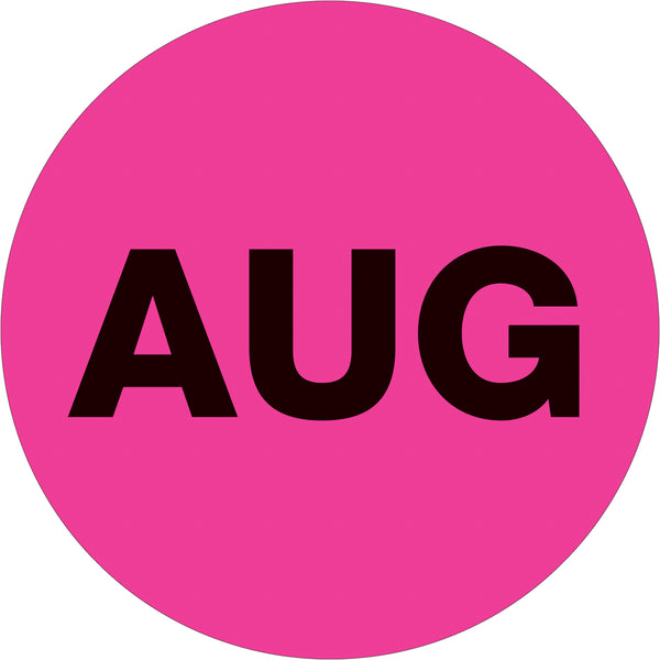 2" Circle - "AUG" (Fluorescent Pink) Months of the Year Labels 500/Roll
