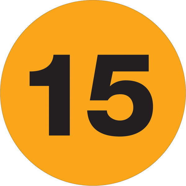 2" Circle - "15" (Fluorescent Orange) Number Labels 500/Roll