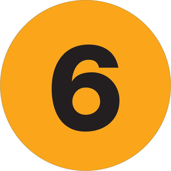 3" Circle - "6" (Fluorescent Orange) Number Labels 500/Roll