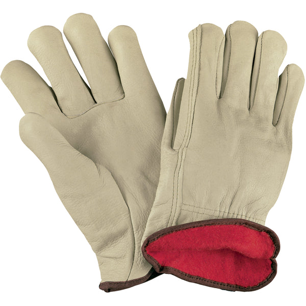 Cowhide Leather Drivers Gloves Lined - Large - 3 Pair/Case