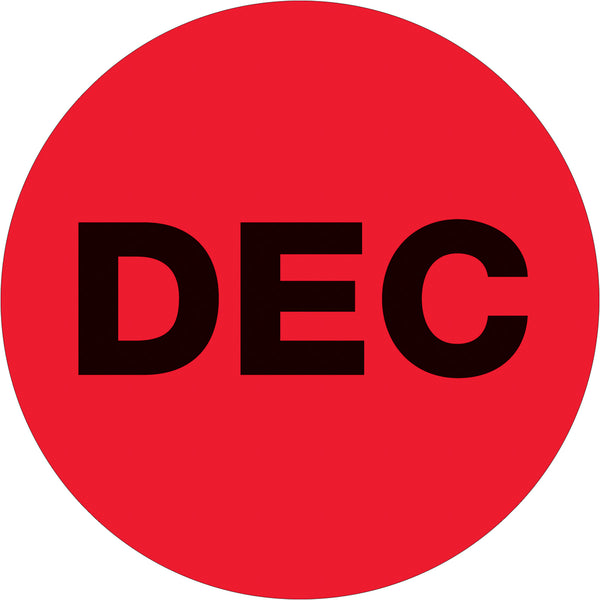 2" Circle - "DEC" (Fluorescent Red) Months of the Year Labels 500/Roll