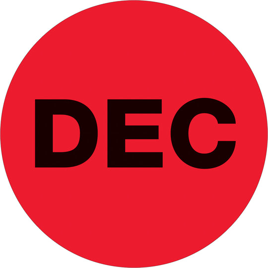 2" Circle - "DEC" (Fluorescent Red) Months of the Year Labels 500/Roll