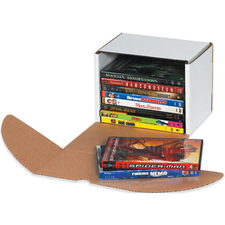 DVD White Corrugated Shipping Box 7 5/8 x 6 x 5 7/16 (holds 10 DVD Cases) 50/Bundle