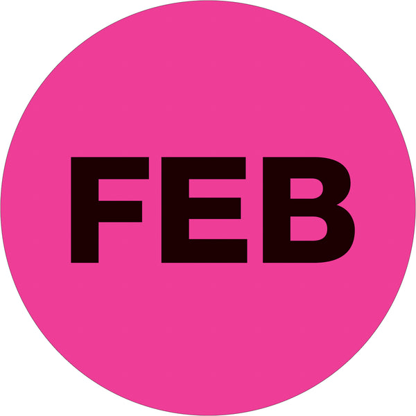 2" Circle - "FEB" (Fluorescent Pink) Months of the Year Labels 500/Roll