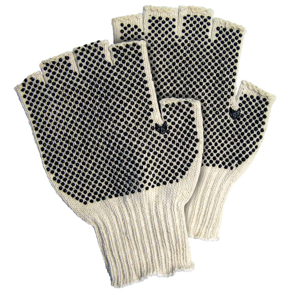 Fingerless PVC Dot Knit Gloves - Large - 12 Pair/Case