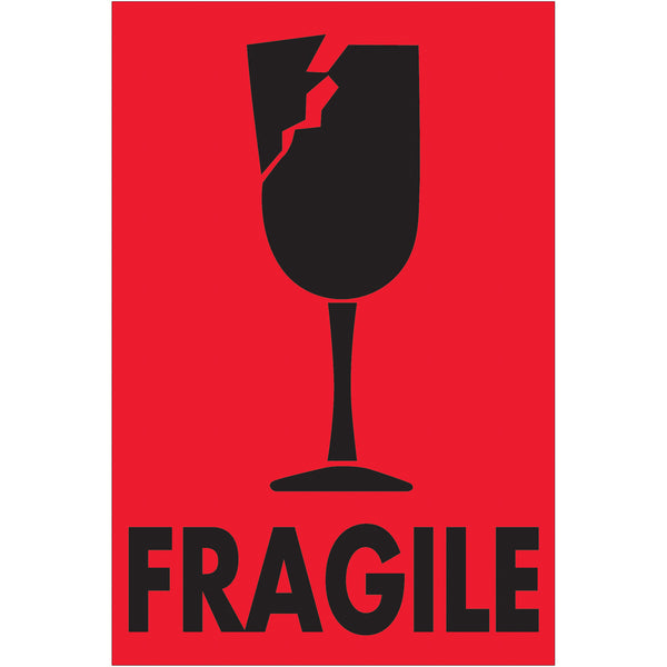 2 x 3" - "Fragile" (Fluorescent Red) Labels 500/Roll