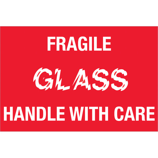 2 x 3" - "Fragile - Glass - Handle With Care" Labels 500/Roll