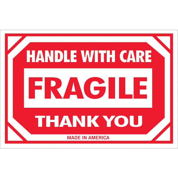2 x 3" - "Fragile - Handle With Care" Labels 500/Roll