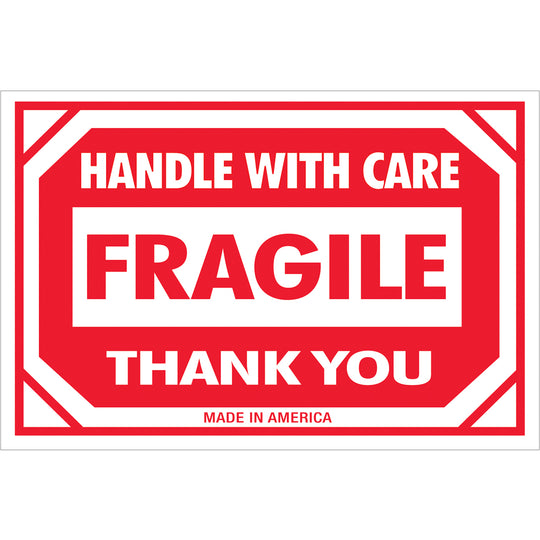 2 x 3" - "Fragile - Handle With Care" Labels 500/Roll