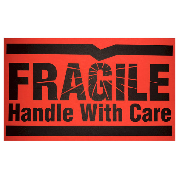 PackRite Fragile Labels 3"x5" Carded - Fluorescent Orange, 10/Pack