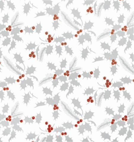24" x 417 Feet White Holly Half Ream Gift Wrap