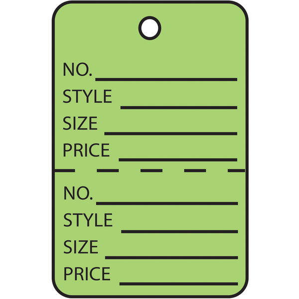 1 1/4 x 1 7/8" Green Perforated Garment Tags 1000/Case