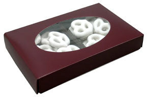 7-1/8 x 4-1/2 x 1-1/8 Burgundy 1/2 lb. Oval Window Candy Box LID - W/ Window 250/Case