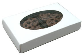 7-1/8 x 4-1/2 x 1-1/8 White 1/2 lb. Oval Window Candy Box LID 250/Case