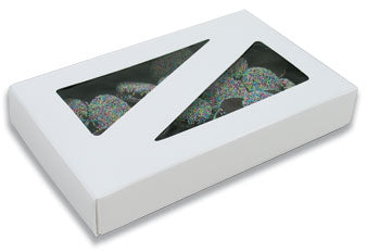 7-1/8 x 4-1/2 x 1-1/8 White 1/2 lb. Triangle Window Candy Box LID 250/Case