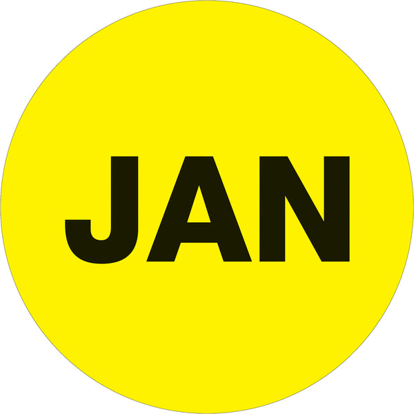 2" Circle - "JAN" (Fluorescent Yellow) Months of the Year Labels 500/Roll