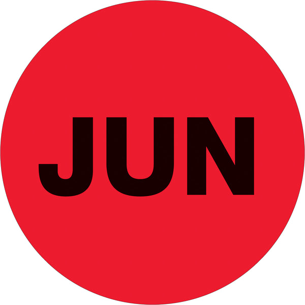 2" Circle - "JUN" (Fluorescent Red) Months of the Year Labels 500/Roll