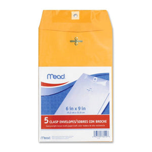 76010 Mead 6"x9" Kraft Clasp Envelopes 5 envelopes/retail pack, 12 retail packs/case