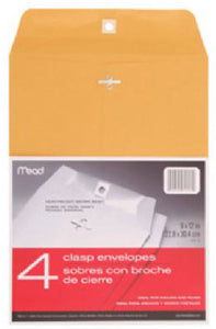 76012 Mead 9"x12" Kraft Clasp Envelopes, 4 envelopes/retail pack, 12 retail packs/case