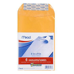 76078 Mead 6"x9" Press-n-Seal Kraft Catalog Envelopes, 6 envelopes/retail pack, 12 retail packs/case