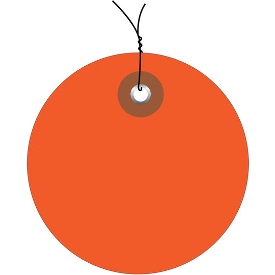2" Orange Plastic Circle Tags - Pre-Wired 100/Case