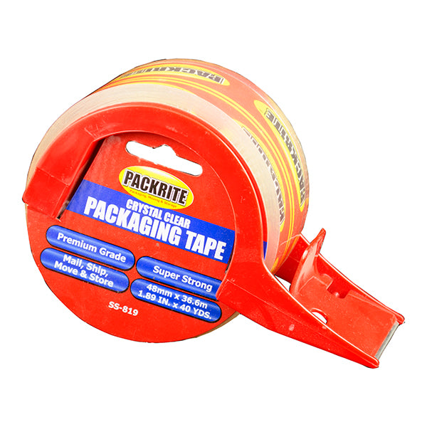 PackRite Crystal Clear Ultra-Thick 2.6 mil 2 x 40 yards Packing Tape w/Dispenser 6/Case