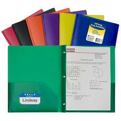 Two-Pocket Portfolio Folders with Prongs, Heavy Weight Poly (Assorted Colors), 36 folders/display