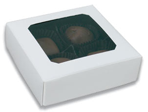 3-11/16 x 3-11/16 x 1-1/8 White 3 oz. Square Candy Box LID - W/ Window 250/Case