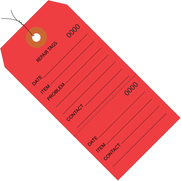 4 3/4 x 2 3/8 Red Repair Tags Consecutively Numbered - Pre-Wired 1000/Case