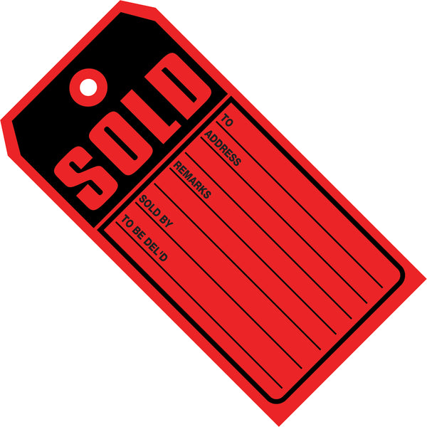4-3/4 x 2-3/8 Red Sold Tags (THIN BOARD - 10 POINT) 1000/Case