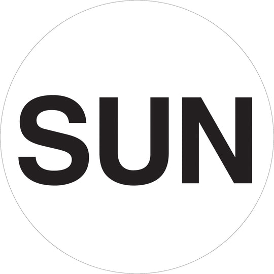 2" Circle - "SUN" (White) Days of the Week Labels 500/Roll