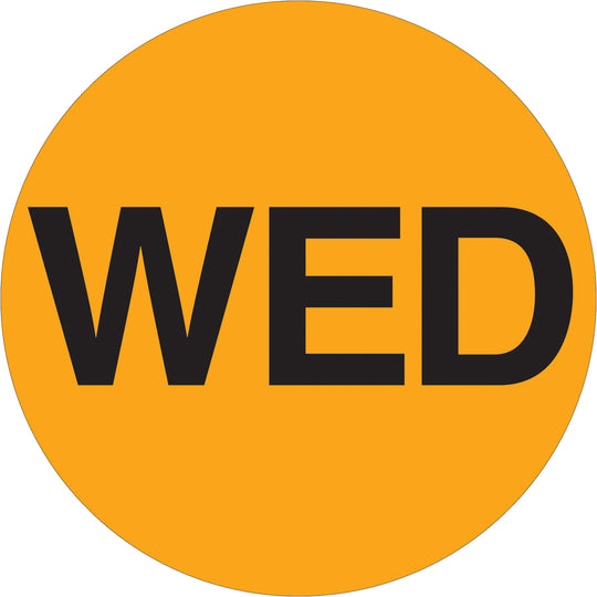 2" Circle - "WED" (Fluorescent Orange) Days of the Week Labels 500/Roll