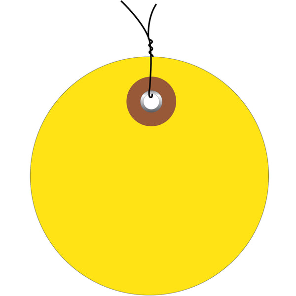 3" Yellow Plastic Circle Tags - Pre-Wired 100/Case