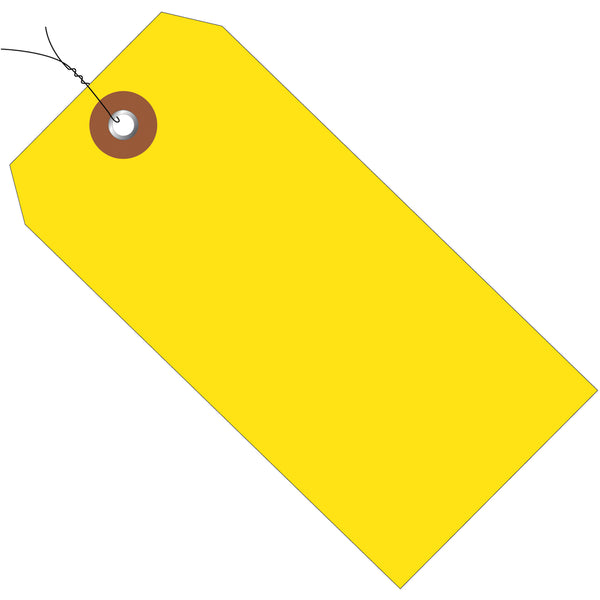 4 3/4 x 2 3/8 Yellow Plastic Shipping Tags - Pre-Wired 100/Case