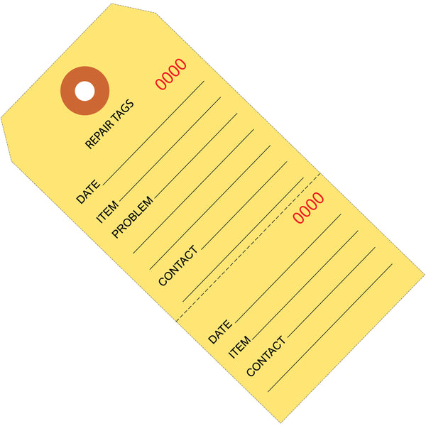 4 3/4 x 2 3/8 Yellow Repair Tags Consecutively Numbered 1000/Case